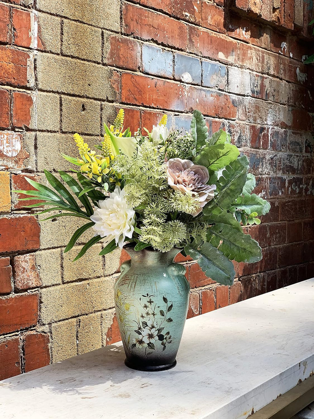 Faux Flowers in Ceramic Vase, Artificial Flower Arrangement Decoration for Ho...