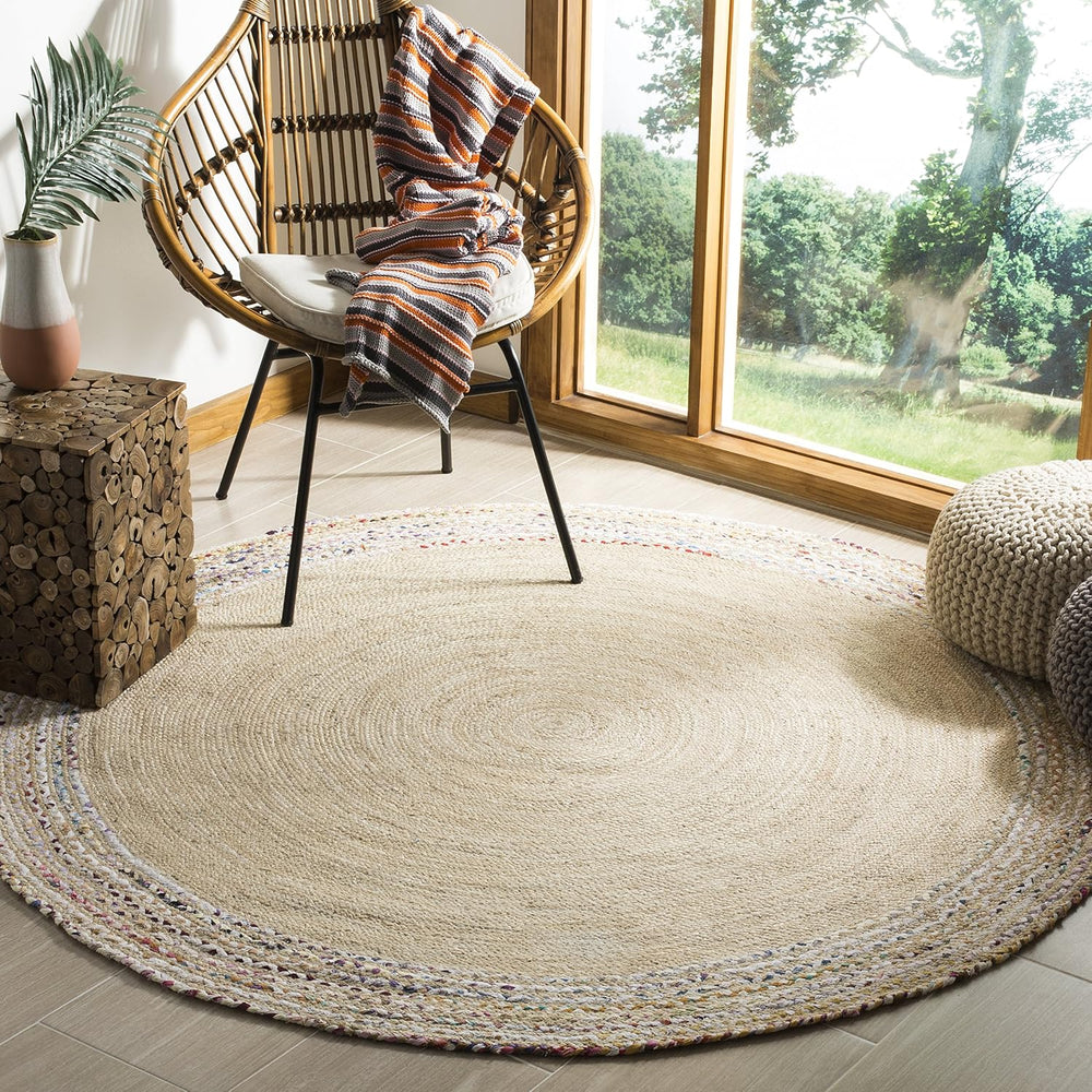 SAFAVIEH Cape Cod Collection Area Rug - 8' Round, Ivory & Light Beige...