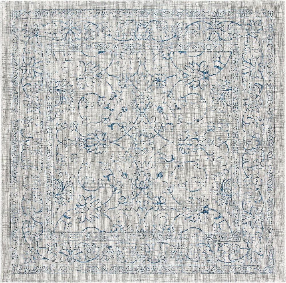 SAFAVIEH Courtyard Outdoor Square Rug 4', Grey & Navy CY8680-36812