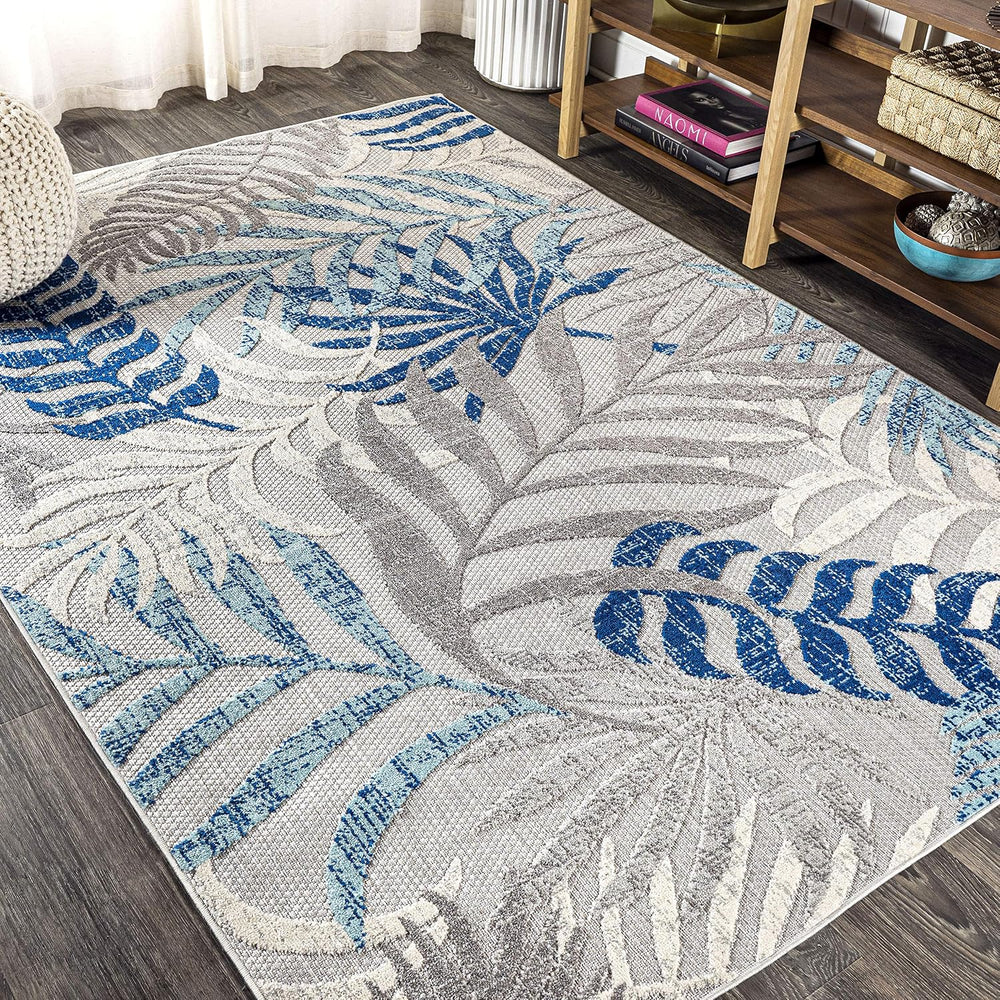 JONATHAN Y Tropics Palm Leaves Indoor Outdoor Area Rug 8X10 Gray/Blue