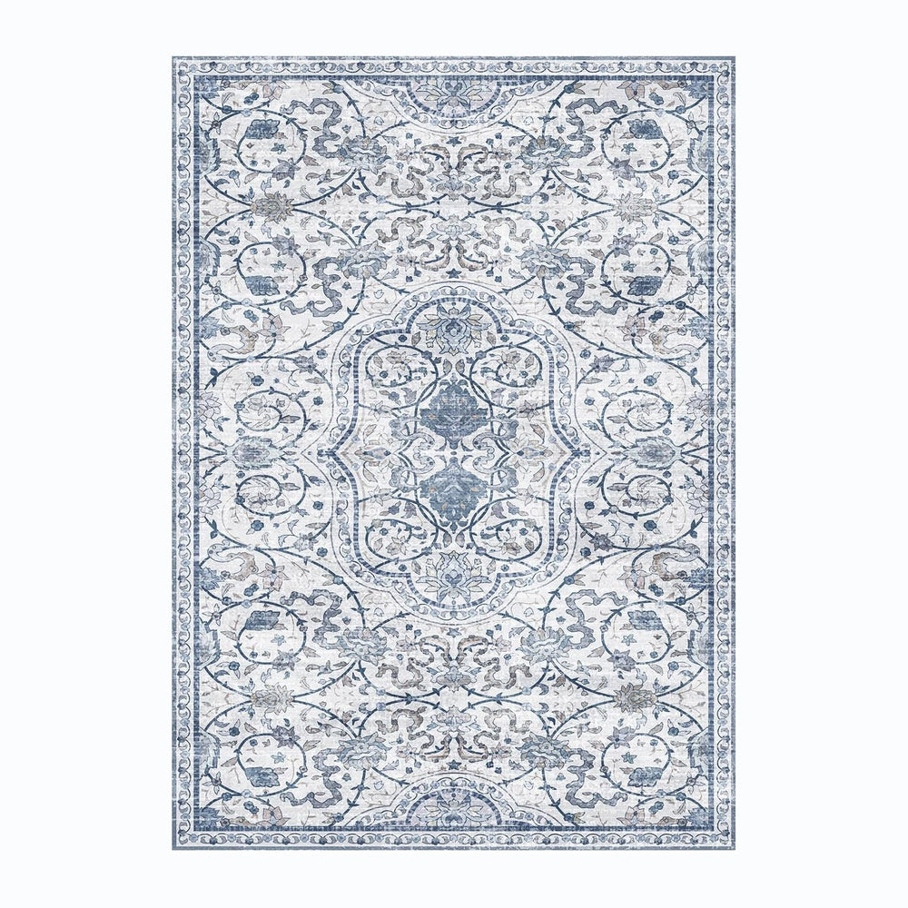 2'×6' Blue Floral Vinyl Runner Rug, Non-Slip Floor Mat for Hallway, K...