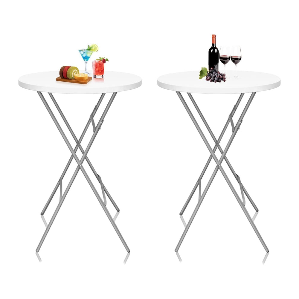 2 Pack 32 in Folding Cocktail Tables, Round, White
