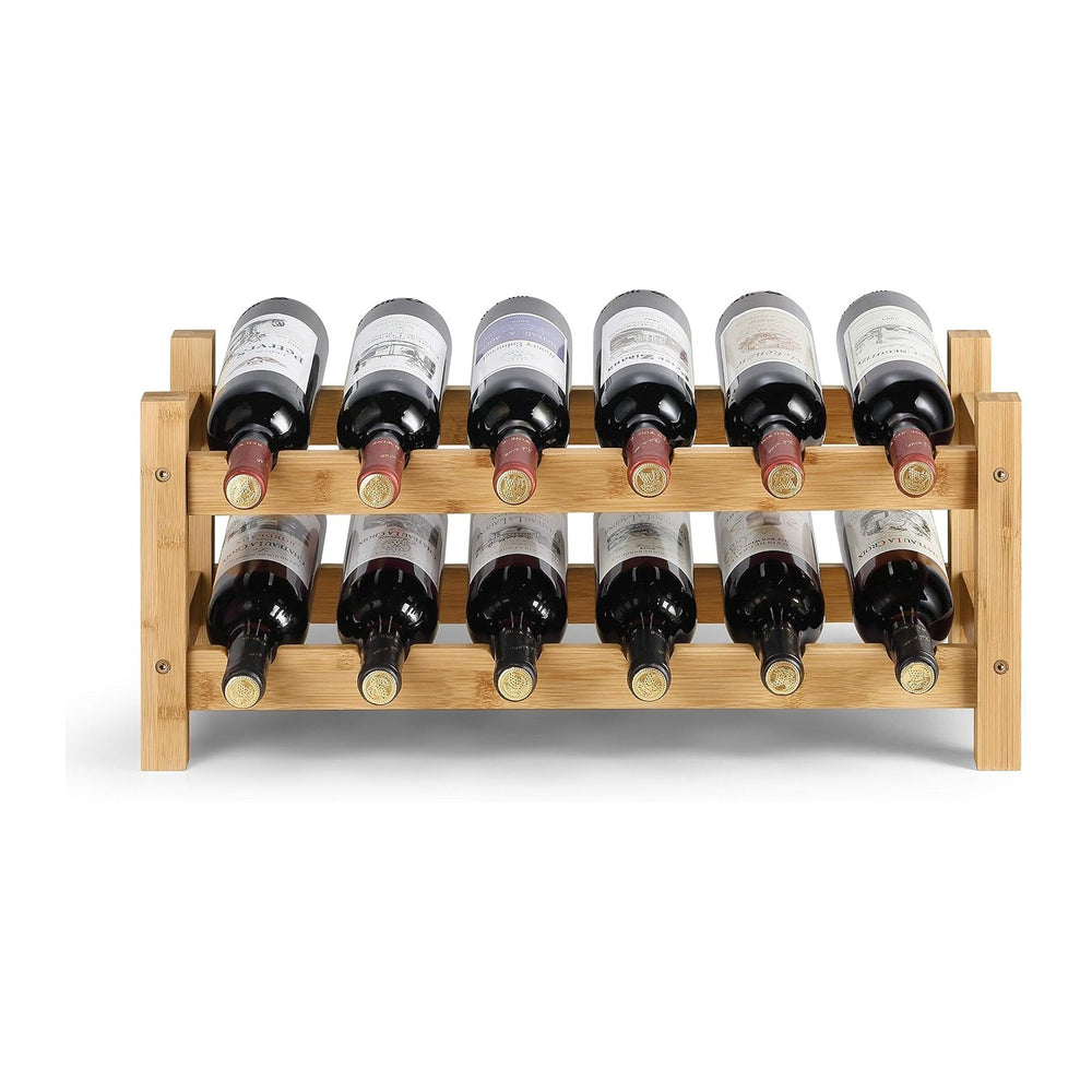 2 Tiers Bamboo Wine Rack Countertop Wine Display Stand Wine Storage Shelf Win...