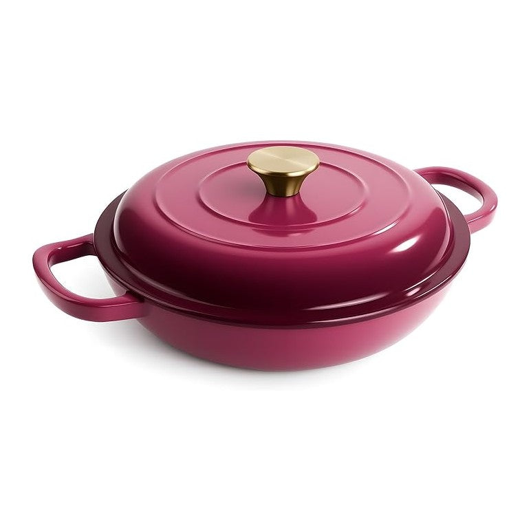 3 Quart Enameled Cast Iron Braiser, Non Stick Enameled Cast Iron Skillet