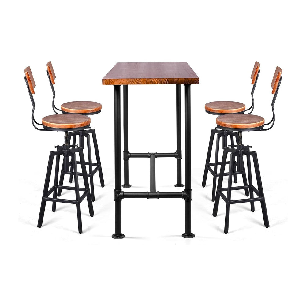 5 Pieces Industrial Dining Table Set Rustic Rectangular High Pub Table with C...