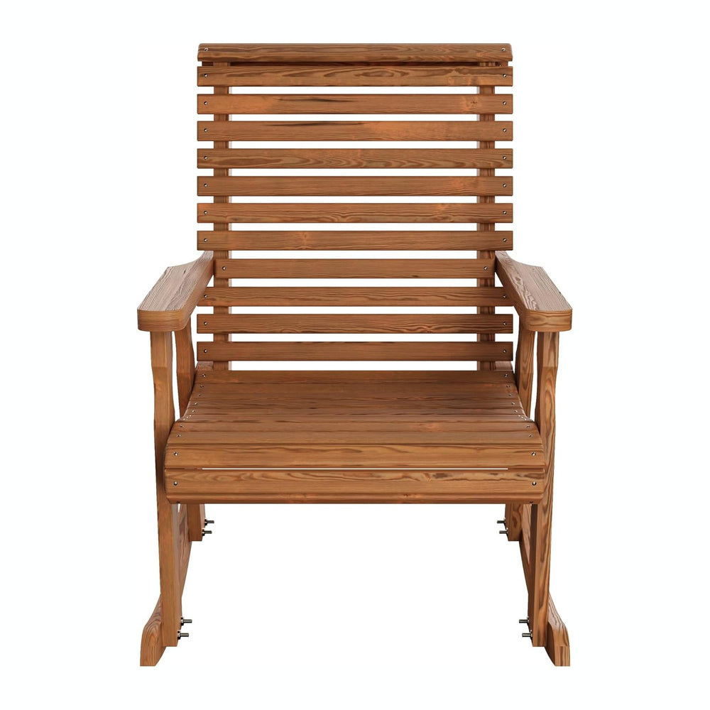 Amish Heavy Duty 600 Lb Roll Back Pressure Treated Rocking Chair (Oak Stain)