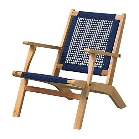 Balkene Home Vega Acacia Wood Outdoor Reclining Chair, Navy Blue Web Seat