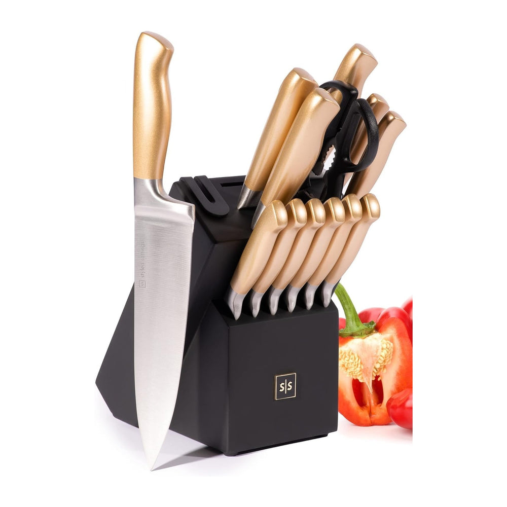 Black and Gold Knife Set for Kitchen