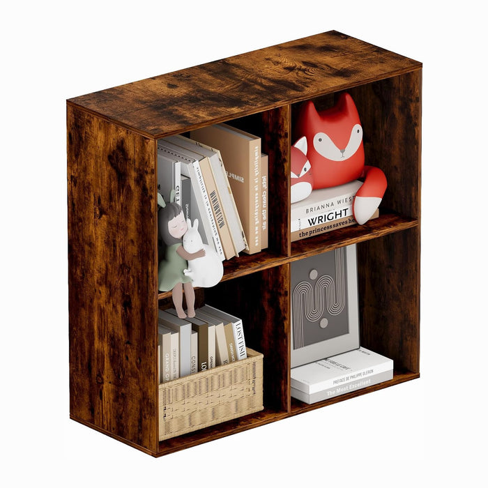 Book Shelf, Wooden Cube Storage Organizer with 11" Open Cubes, Stackable Bookcase for Room Divider Storage, 2 Tier Bookshelf for Living Room, Bedroom, Office (Indonesian Antique Oak, 4-Cube)