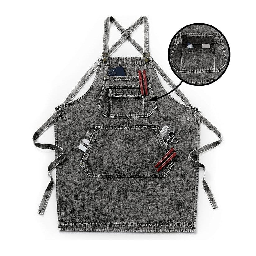 Denim Apron with Pockets for Hair Stylist Gardening Craftsmen Barista Women