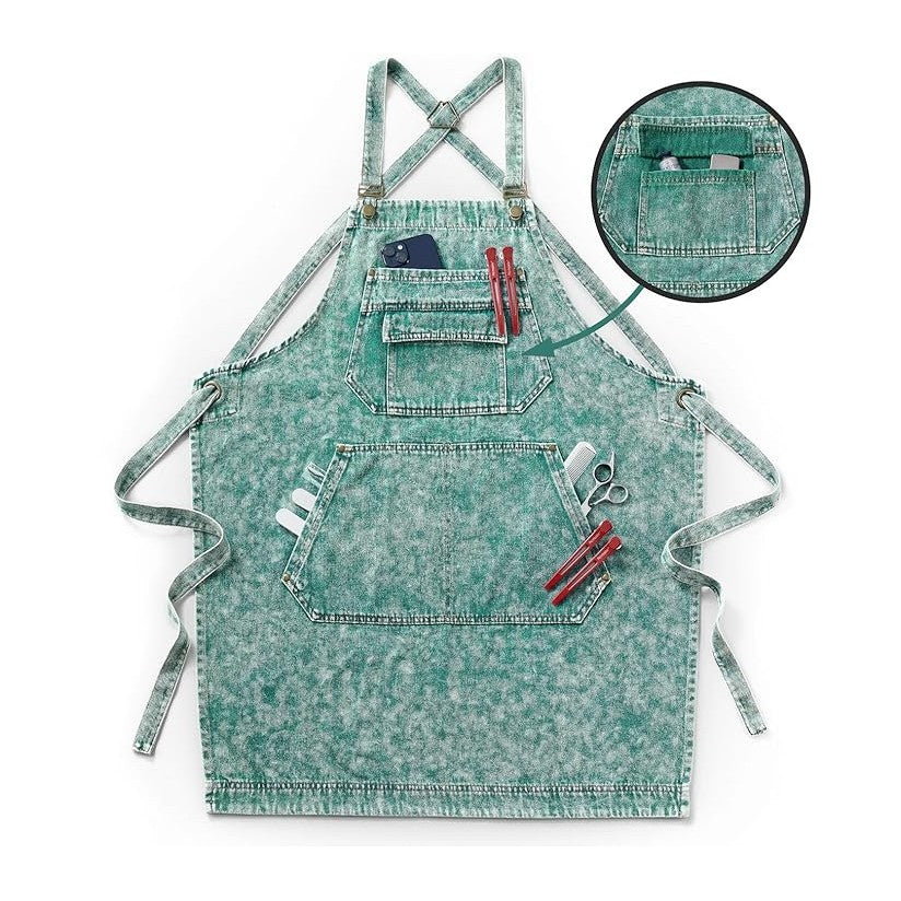 Denim Apron with Pockets for Hair Stylist Gardening Craftsmen Barista Women