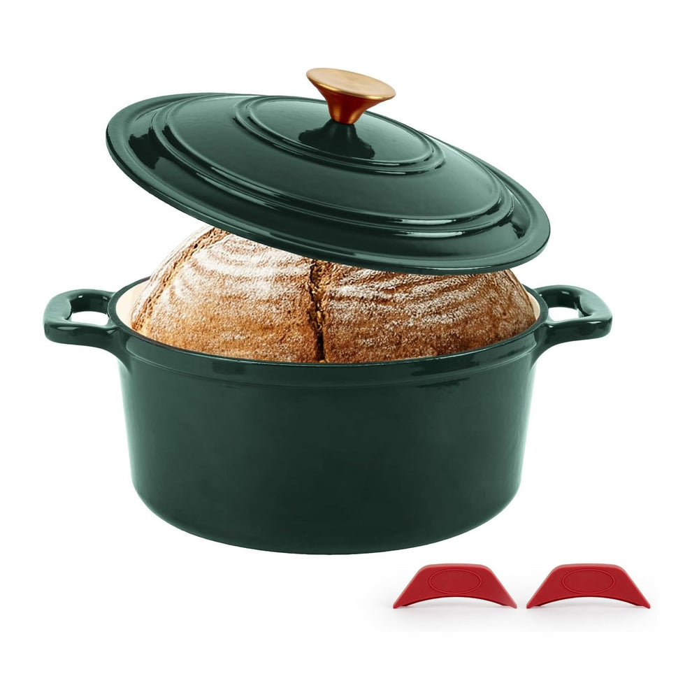 Enamel Cast Iron Dutch Oven with Lid, Round Casserole Pot for Bread Baking, B...