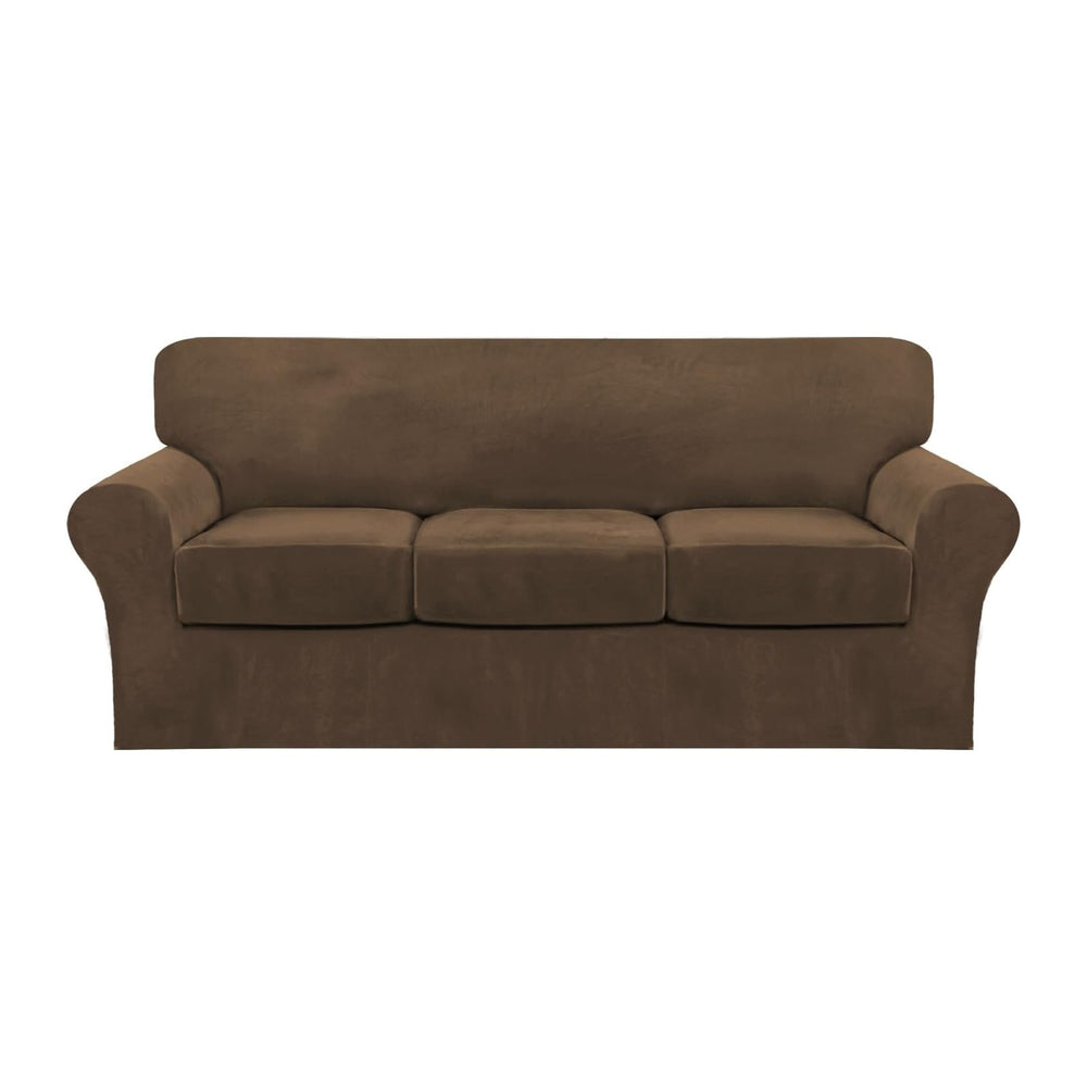 FantasDecor 4 Piece Sofa Velvet Couch Covers, Sofa, Bronze Brown | 3 Cushion,...
