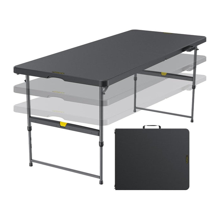 FanttikOutdoor Folding Table 6ft Quick Adjust 3 Heights Picnic Party Dining | One-Handed Adjustable Height, Fixing Lock, Carry Handle Heavy Duty Portable Fold-in-Half, Indoor Outdoor Black Zeta X6 Pro