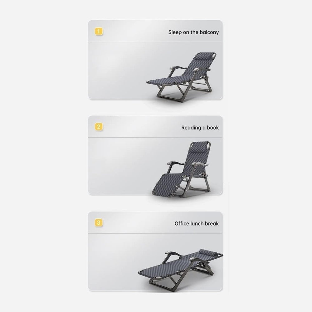 Folding Sun Lounger Adjustable Reclining Lounge Chair Gravity with Pillow and...