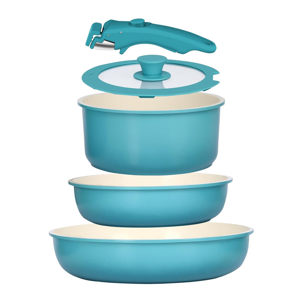 GIPP 5pcs Pots and Pans Set Non Stick, Nonstick Cookware Set Detachable Handle