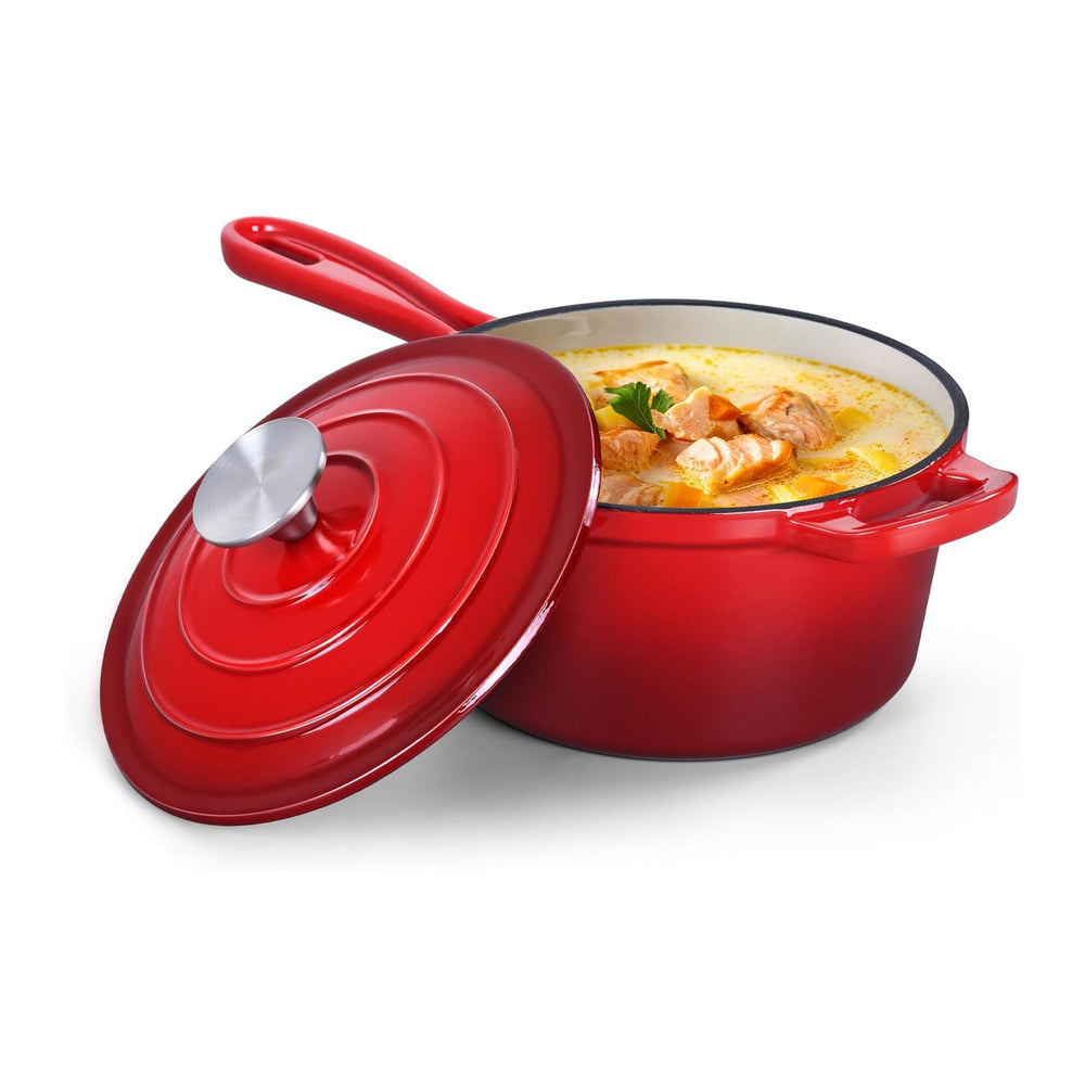 HaSteeL 3 QT Cast Iron Saucepan, Enamel dutch oven