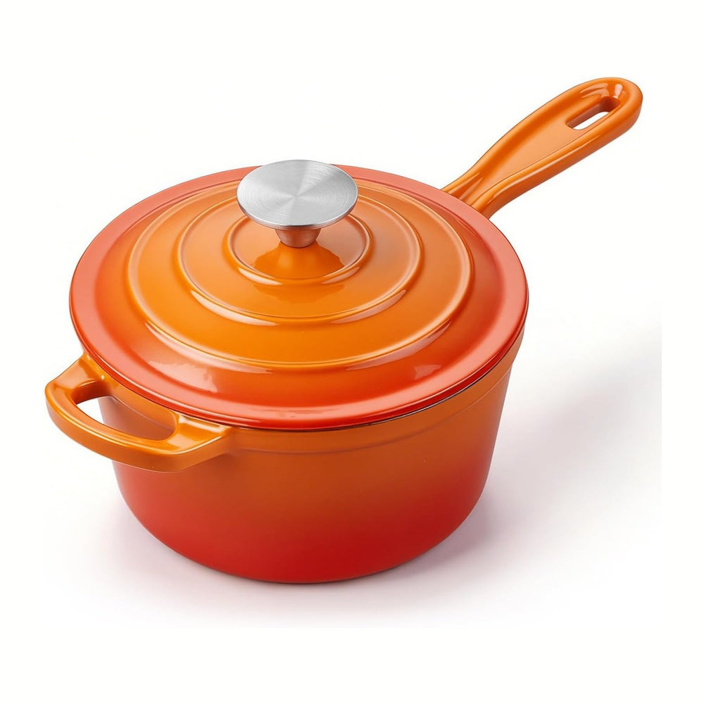 Homikit Small Cast Iron Pot, 2 QT Enameled Cast Iron Sauce Pan