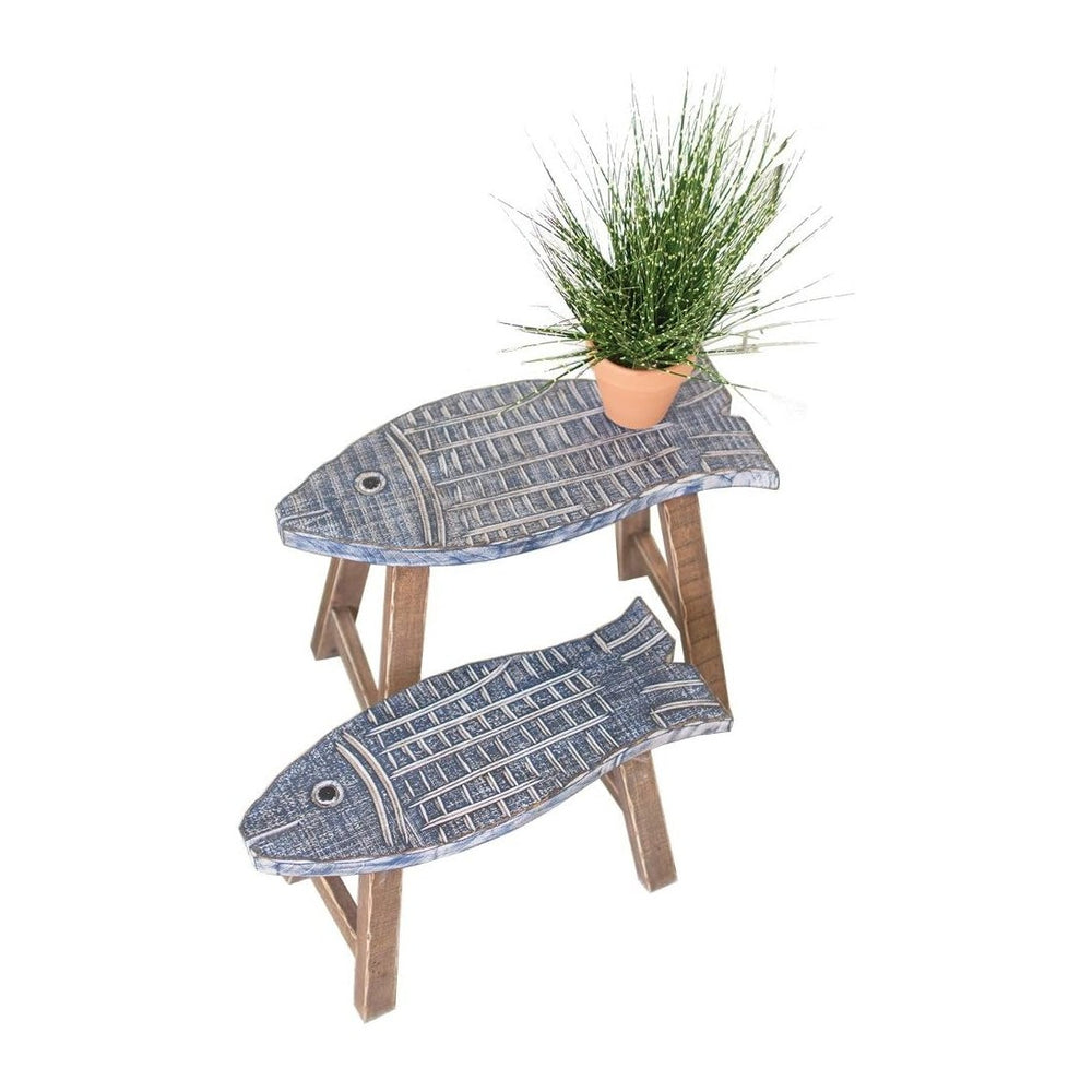 Kalalou CMN1228 Set of Two Wooden Fish Stools, Grey