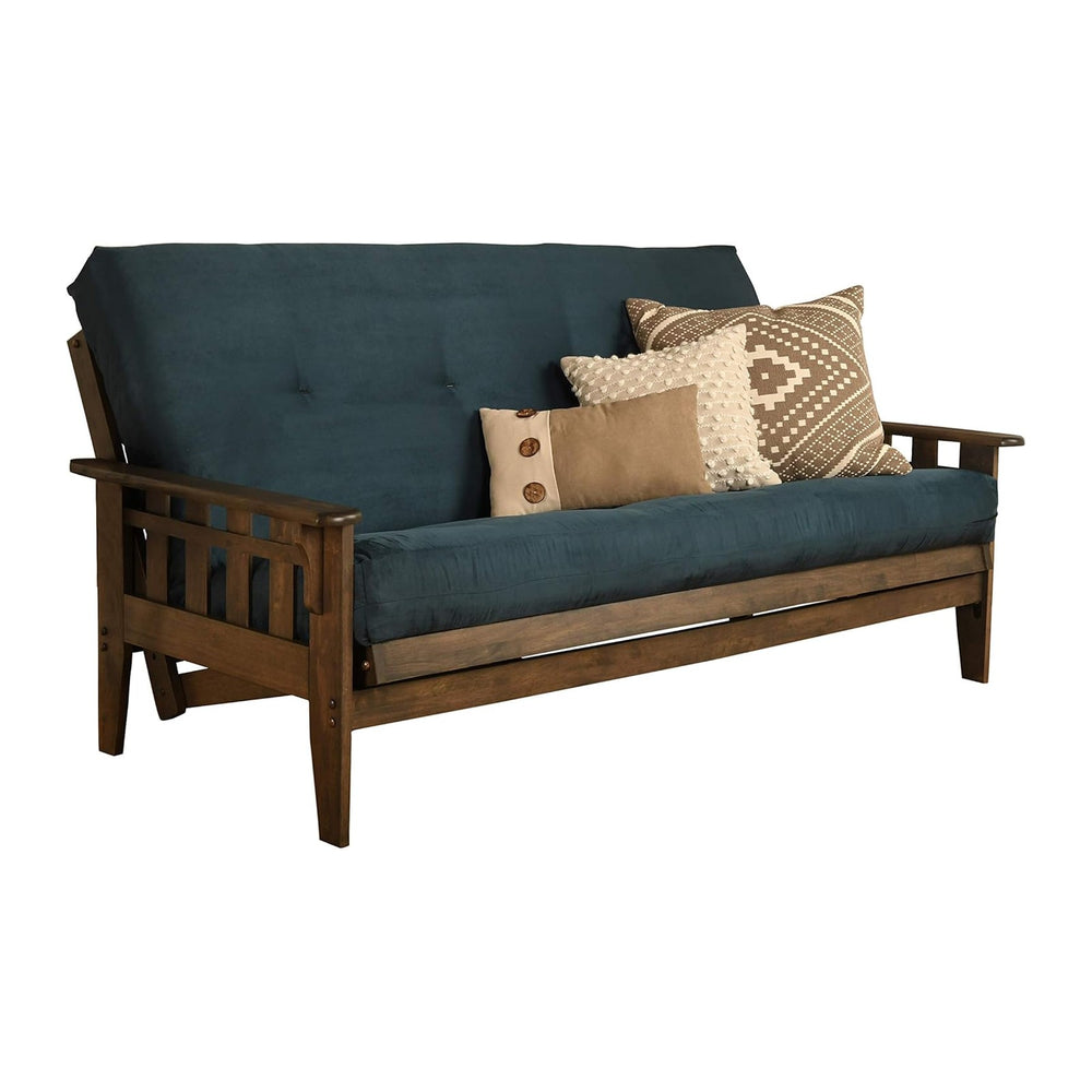 Kodiak Furniture Tucson Full Size Futon Set in Rustic Walnut Finish, Suede Navy