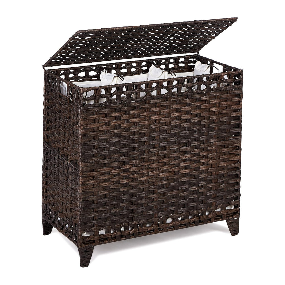 Laundry Hamper with 3 Removable Liner Bags; 132L Handwoven Rattan Laundry Bas...