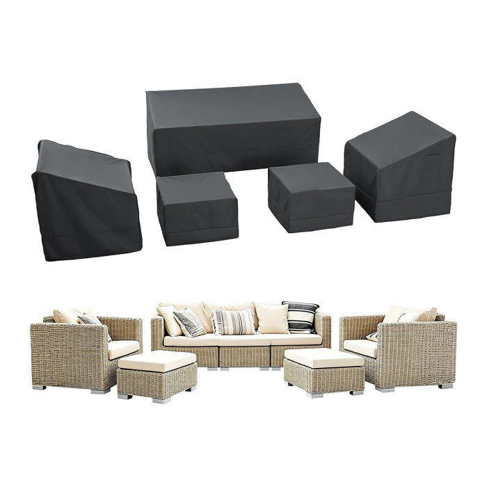 Loriano 5 Piece Patio Furniture Covers Set – Heavy-Duty 600D Oxford Fabric Waterproof 3-seater Sofa 79"W + 2 Armchairs 33"W + 2 Ottomans 27", All-Weather UV Guard for Outdoor, Garden, Poolside