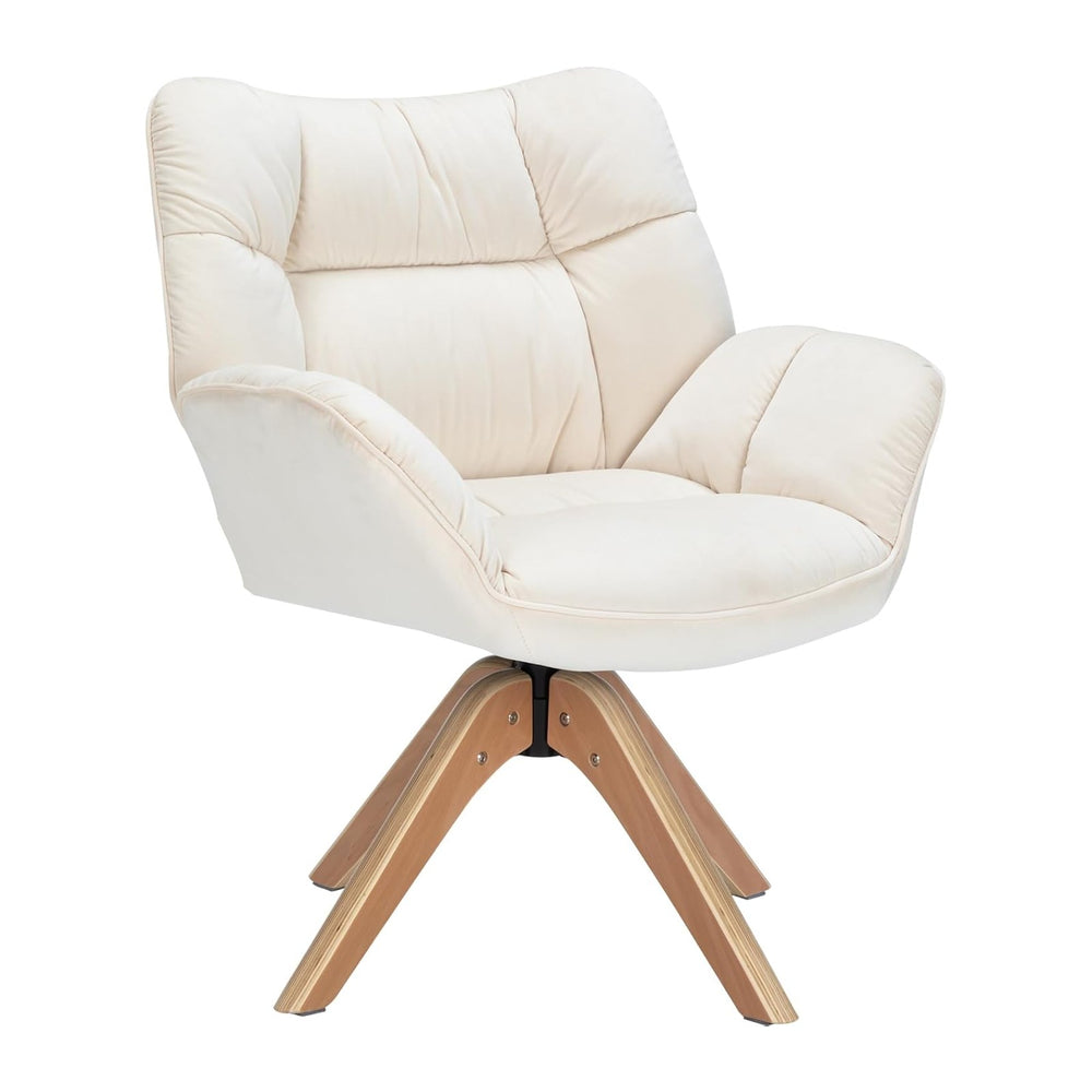 Mid Century Accent Chair No Wheel 360° Swivel Fabric Vanity Chair Wood Legs |...