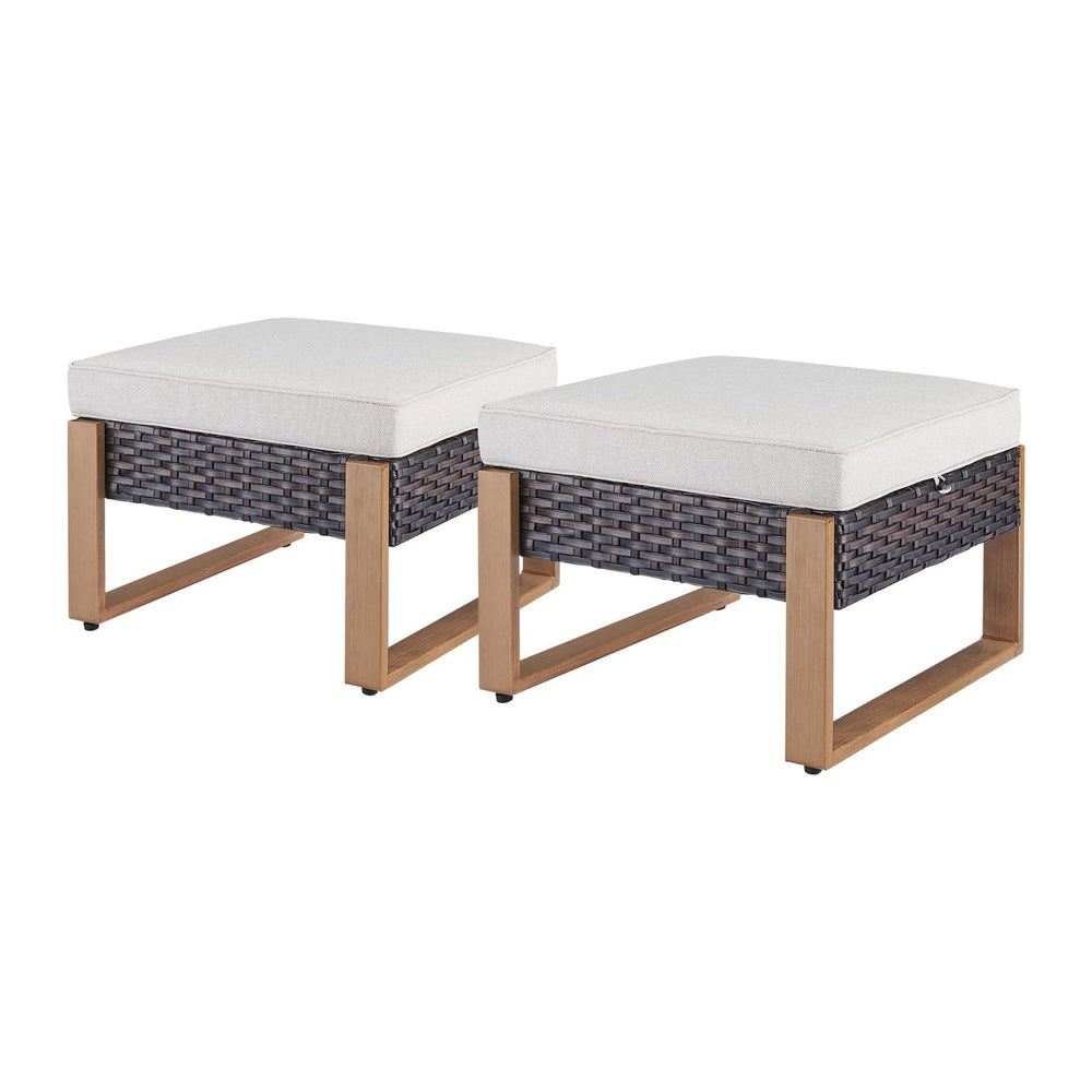 Outdoor Ottoman Wicker Patio Footrest - 2 Piece Wicker Footrest Footstools Se...