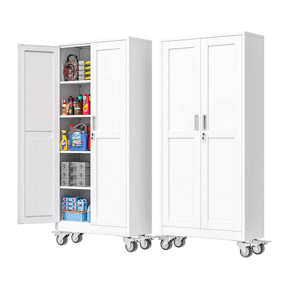 PAOFIN 71''H Tall Metal Garage Storage Cabinet with Wheels,Steel File...