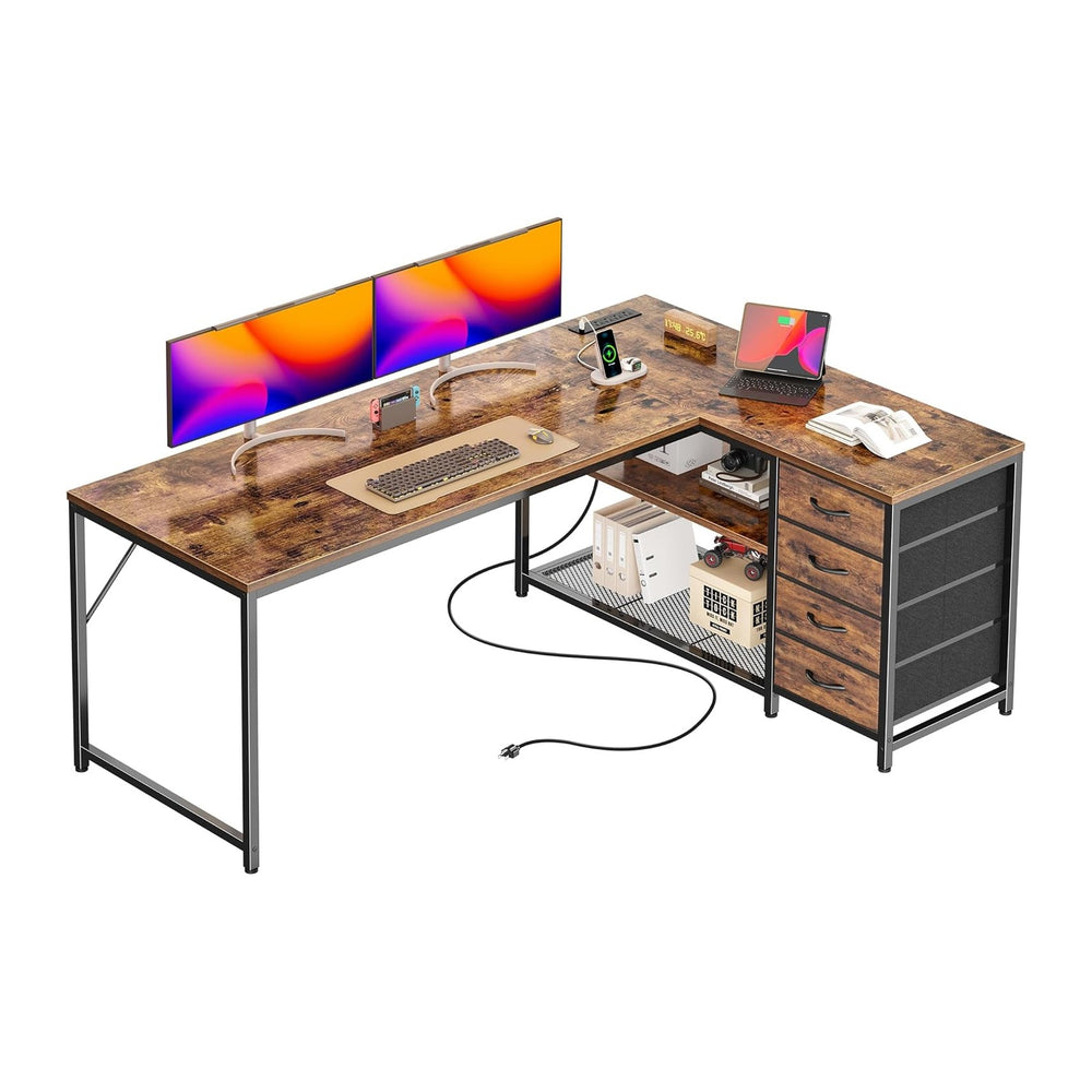 PRAISUN 61" L Shaped Desk with Power Outlets and USB-C Port, Reversible ...