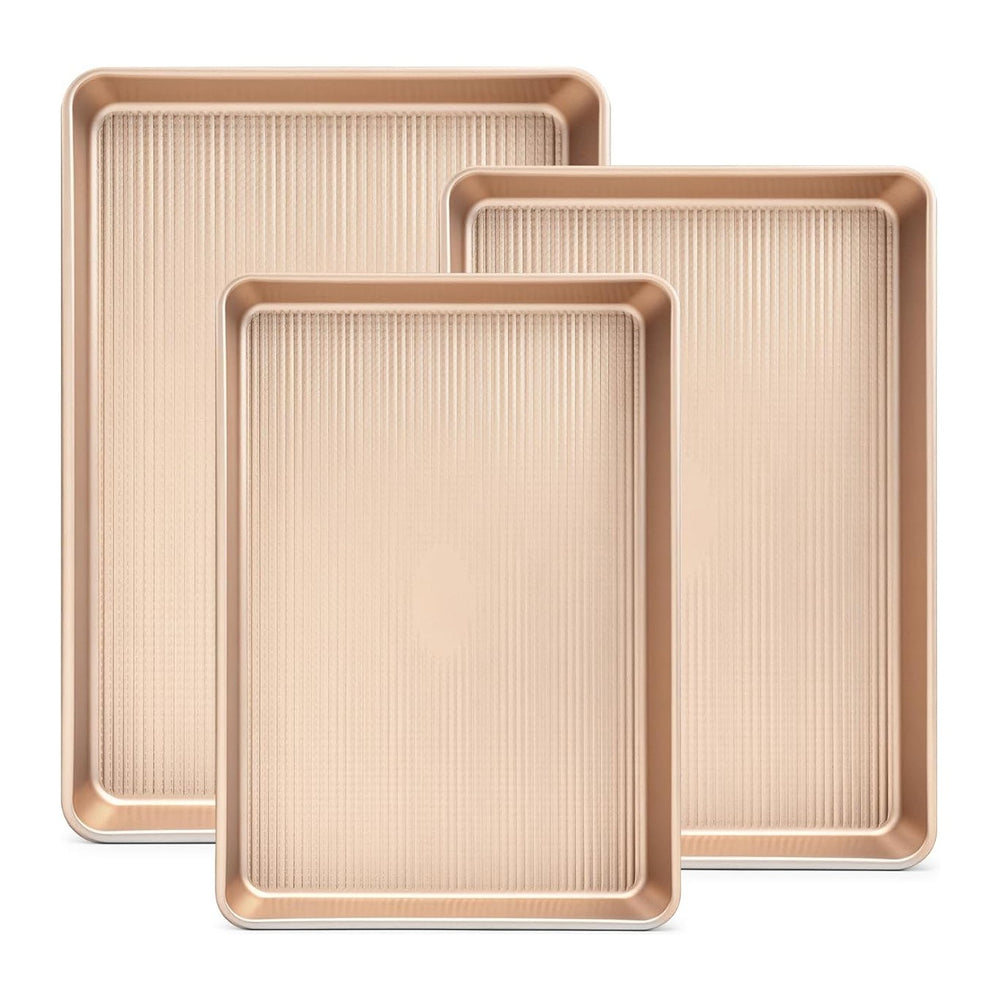 Professional Non-Stick Baking Sheets Set, 3-Piece Heavy Duty Carbon Steel