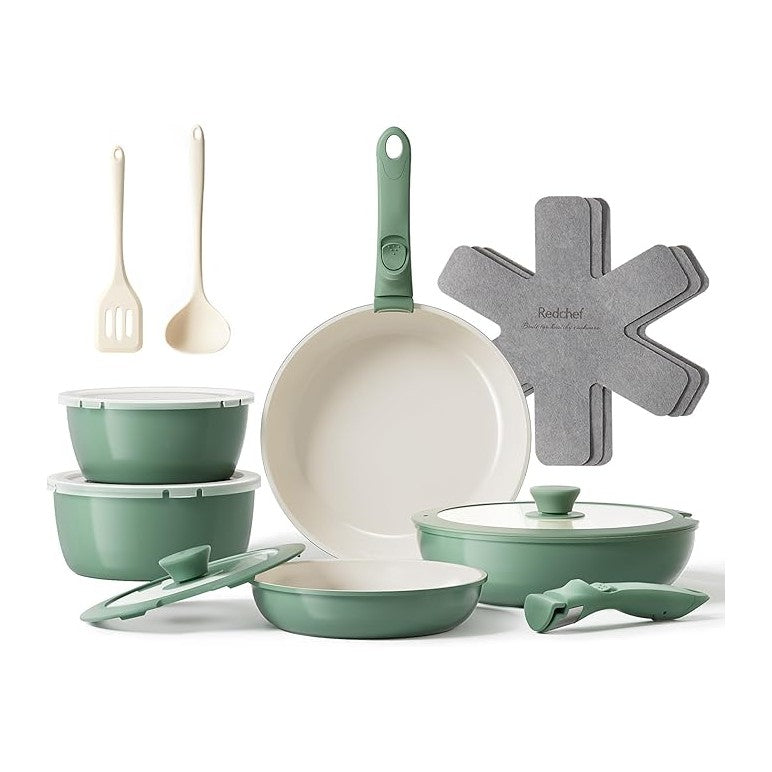 Redchef 16pcs Ceramic Pots and Pans Set Non Stick, Nonstick Ceramic Cookware Set