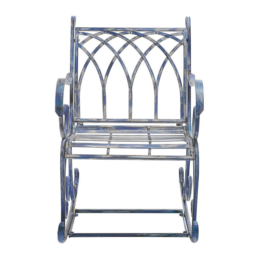 SAFAVIEH Outdoor - Medrano Iron Rocking Chair - Mossy Blue Iron Metal - Vinta...