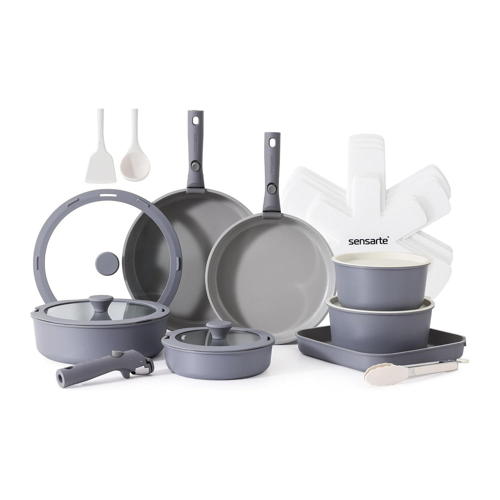 SENSARTE 24 Piece Ceramic Pots and Pans Set, Nonstick Detachable Handle Cookware