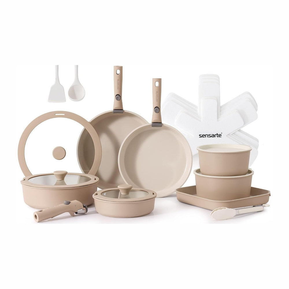 SENSARTE 24 Piece Ceramic Pots and Pans Set, Nonstick Detachable Handle Cookware