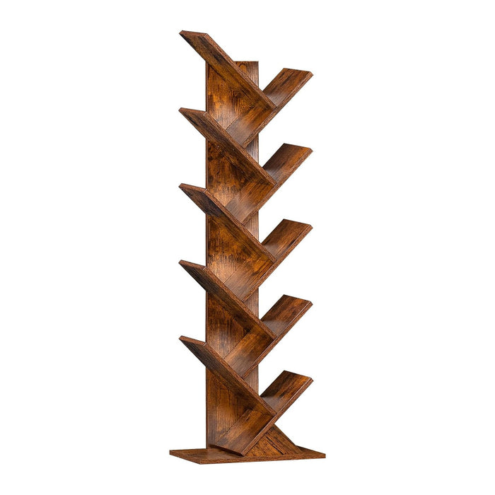 SHEEPAM 10 Tier Tree Book Shelf, Floor Standing Wood Bookshelf for Narrow Space, Storage Organizer Bookshelves for Books/CDs/Magazine, Bookcase with Shelves for Home Office, Living Room - Brown