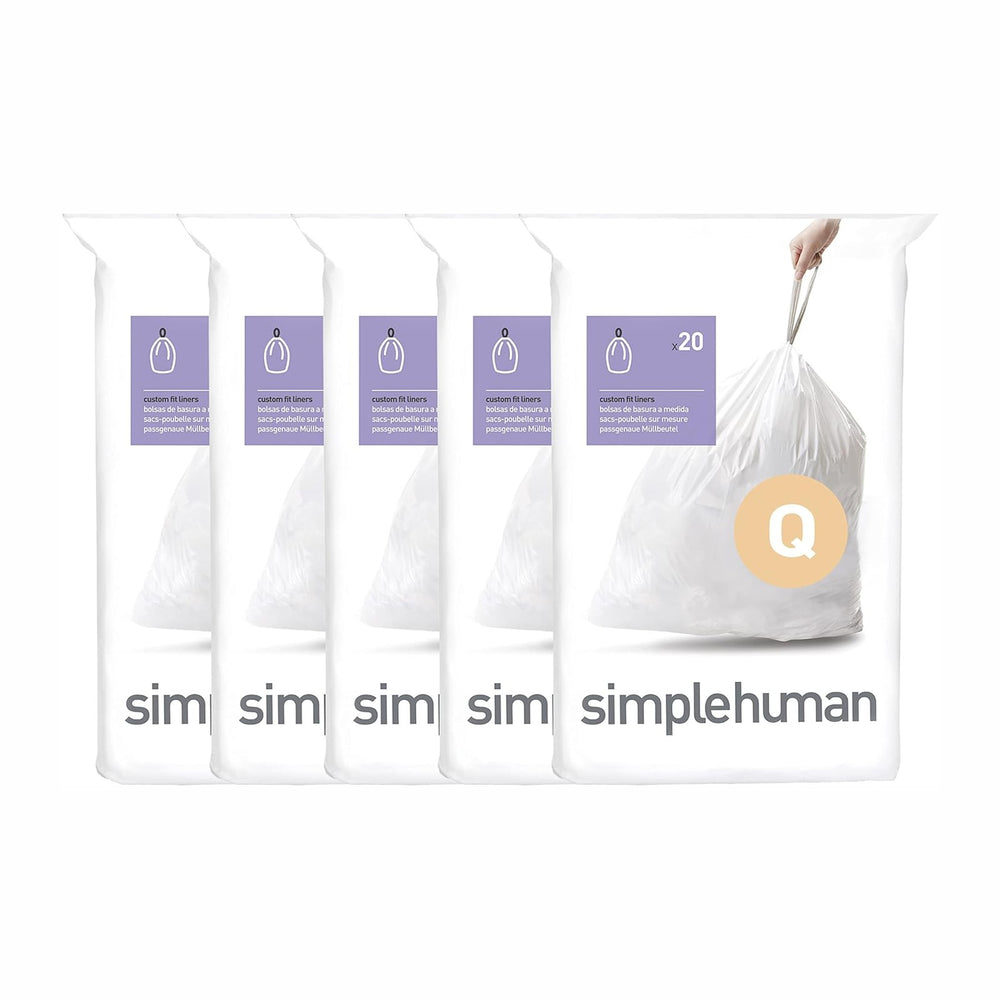 simplehuman Code Q 100 Count Custom Fit Liners, Drawstring Kitchen Trash Bags