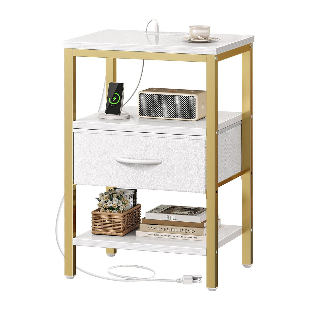 SUPERJARE Nightstand with Charging Station, Bed Side Table with Adjustable Fa...