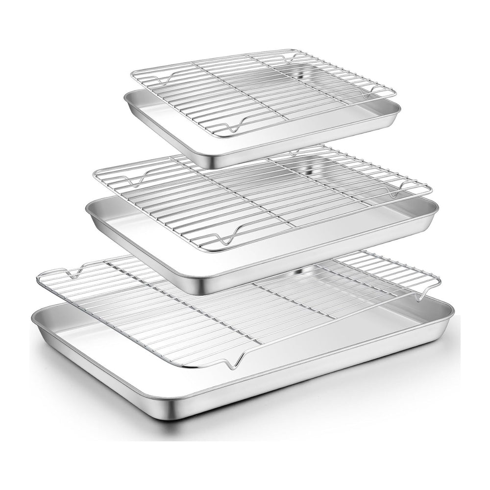 TeamFar Baking Sheet with Rack Set, 19.6/16/12.5 Inch Stainless Steel Cookie