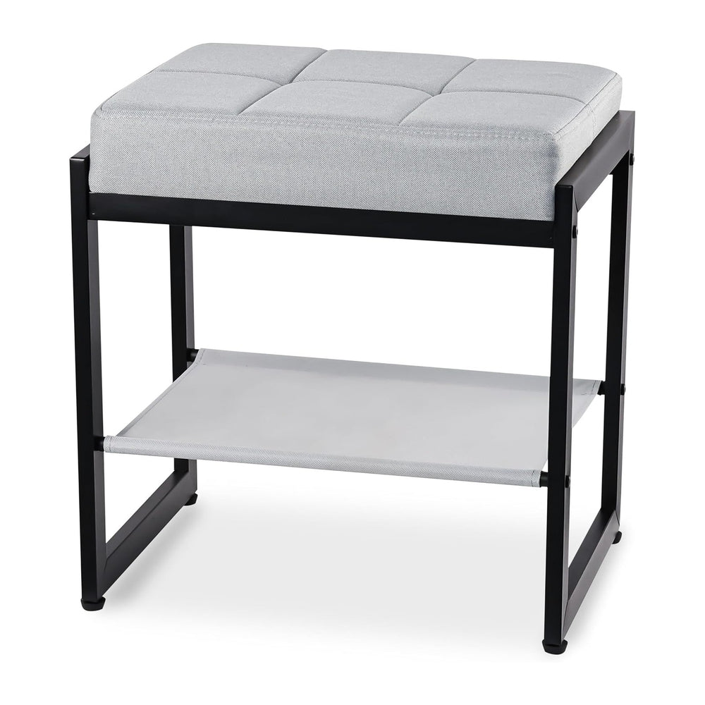 Vanity Stool, Vanity Chair Stools with a Lower Storage Shelf, Square Linen Up...