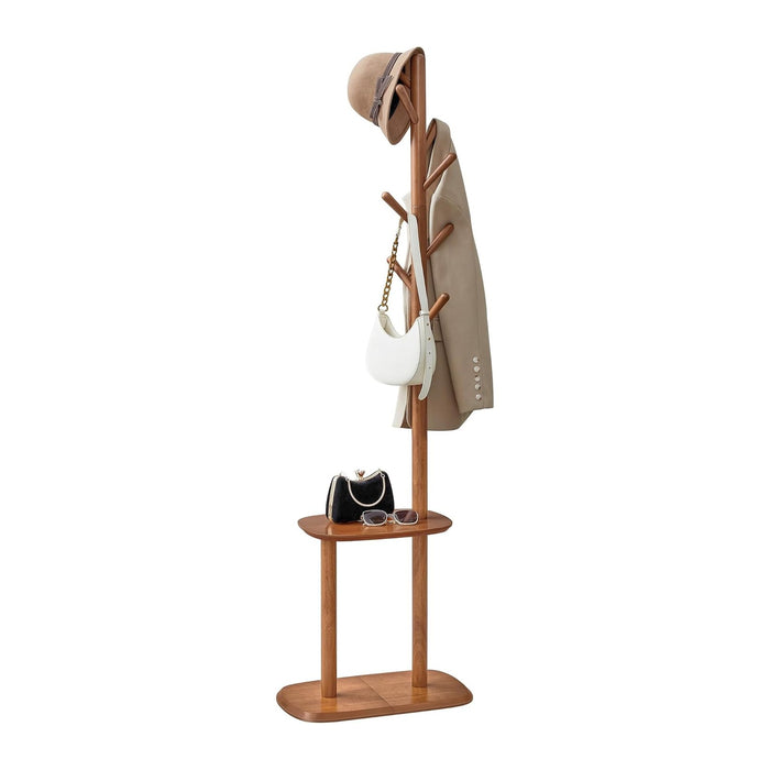 VASAGLE Coat Rack, Free Standing Coat Stand, Hall Coat Tree with 8 Hooks and Storage Shelf, 67.2 Inch Tall, for Coats, Hats, Bags, for Entryway, Hallway, Bedroom, Caramel Brown URCR040K01