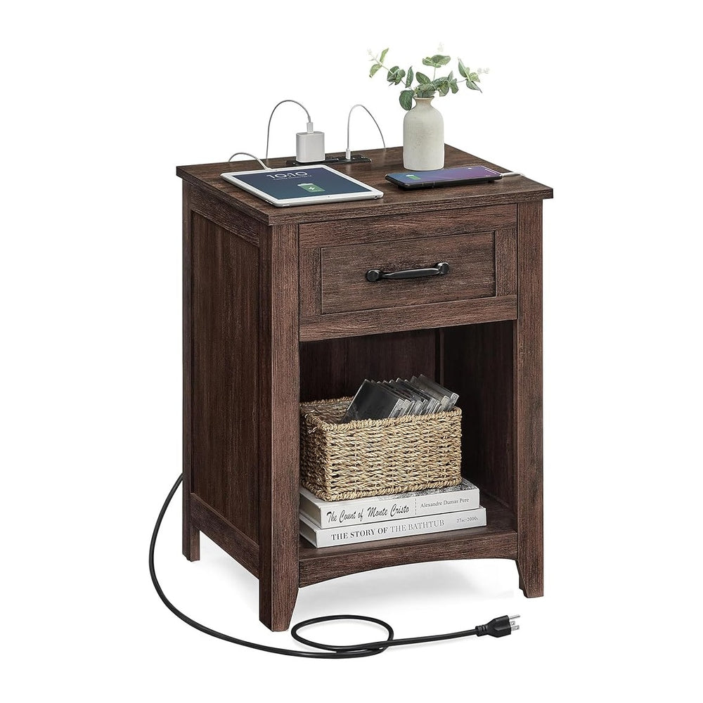 VASAGLE LIRY Collection - Farmhouse Nightstand with Charging Station, Bedside...