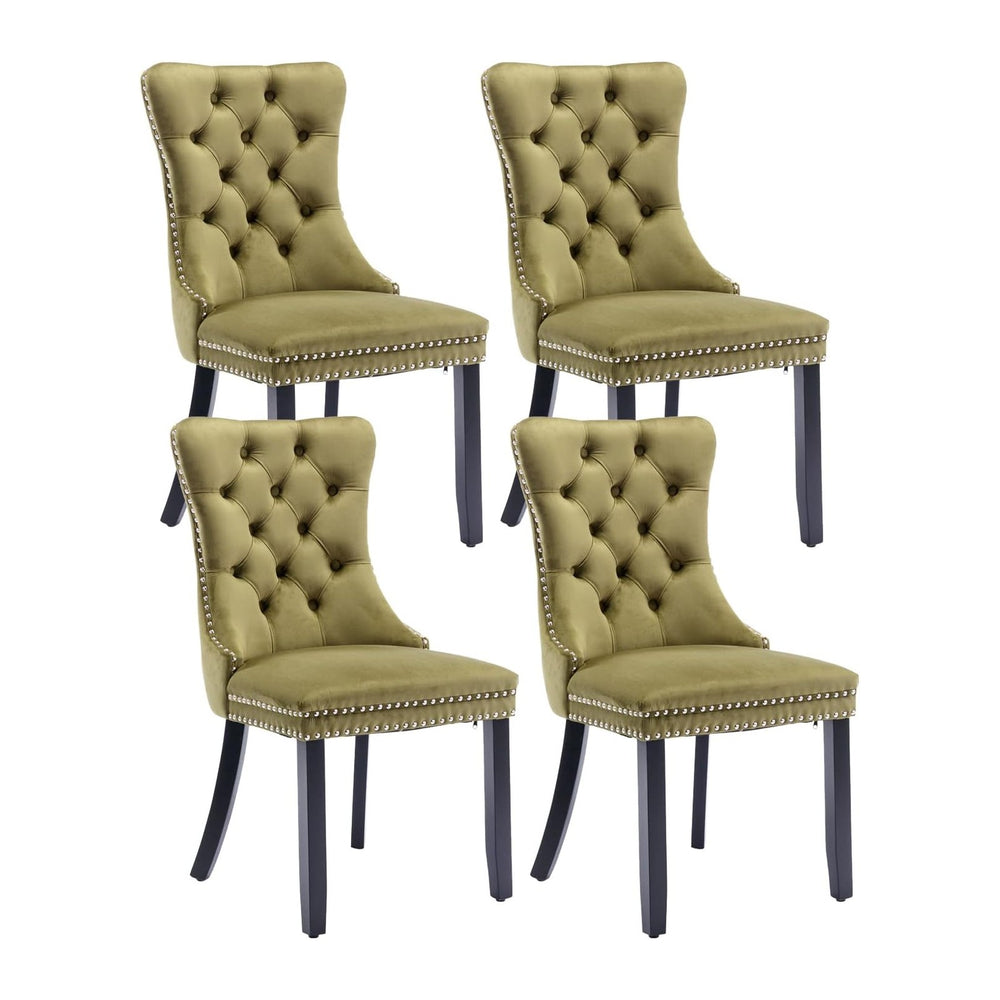 Velvet Dining Chairs Set of 4, Tufted Upholstered Wingback with Back Ring Pul...