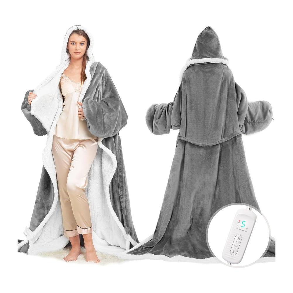 Wearable Heated Blanket with Foot Pocket, Electric Wearable Throw Blanket wit...