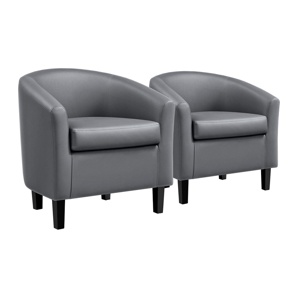 Yaheetech Accent Chairs Set of 2, Faux Leather Barrel Armchairs Gray