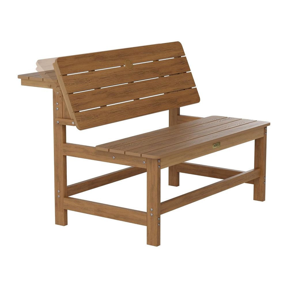 YEFU Convertible Bench Picnic Table, 2-in-1 Foldable Outdoor Bench, Teak