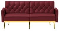 Velvet Sofa Bed w/Adjustable Armrests & Backrests, Red