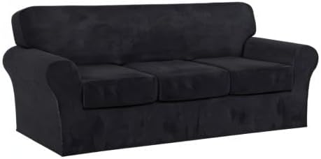 FantasDecor 4 Piece Sofa Velvet Couch Covers for 3 Cushion Stretch Slipcover ...