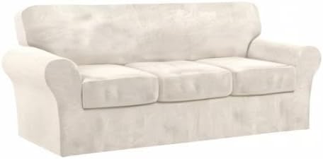 FantasDecor 4 Piece Sofa Velvet Couch Covers for 3 Cushion Stretch Slipcover ...