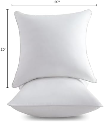 FAVRIQ 20 x 20 Pillow Inserts (Set of 2) - 20 Inch Square Interior Couch Throw Pillow with 100% Cotton Cover - Decorative Pillow Insert Pair - White Sofa Pillow